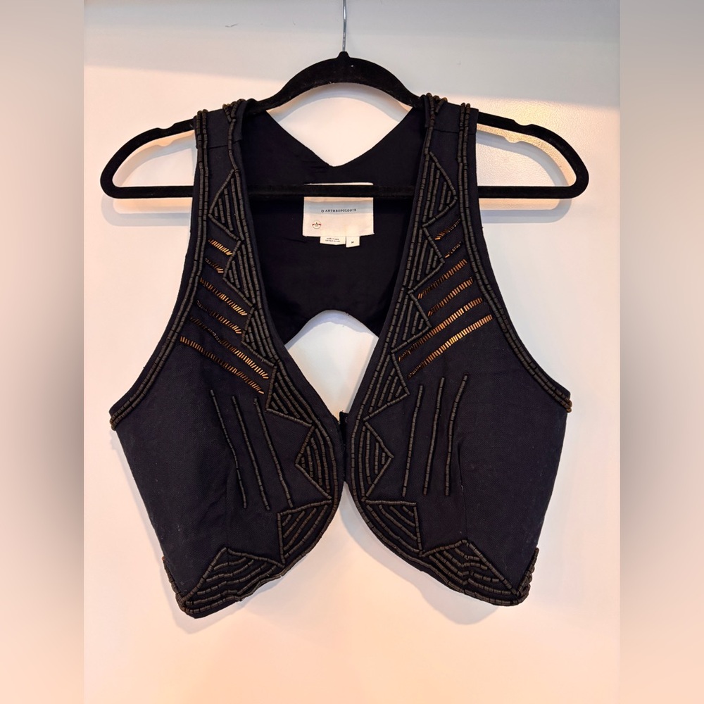 Anthropologie navy beaded vest